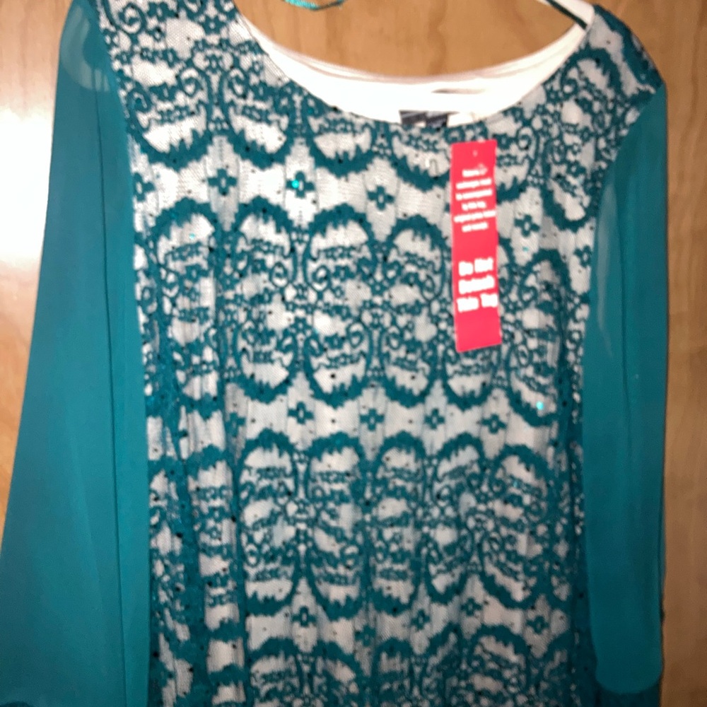 R&M Richards Teal and White Lace Dress